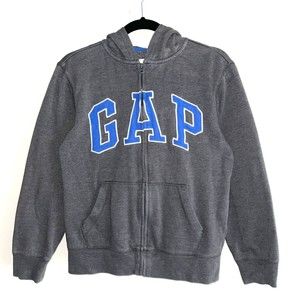 Gap Sweatshirt Hoodie Zip Up Kids Youth Size XXL Gray Blue Pockets Activewear